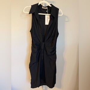 Elegant Black‎ Knot-Front Mini Dress